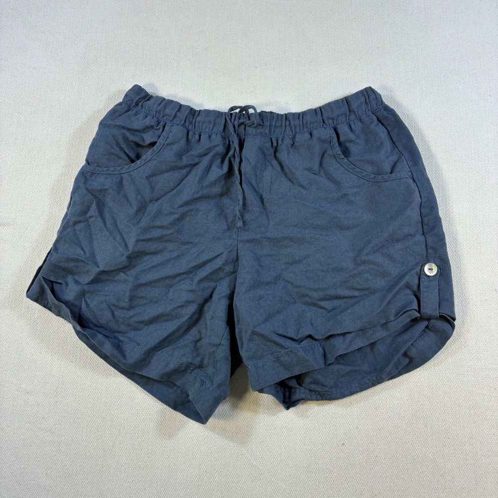 Hatley Resort Navy Blue Linen Cotton Blend Pull On Shorts Women Large Drawstring